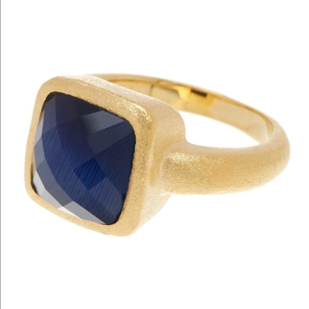 Rivka Friedman 18K Gold Square Navy Cat🐱 Eye Ring